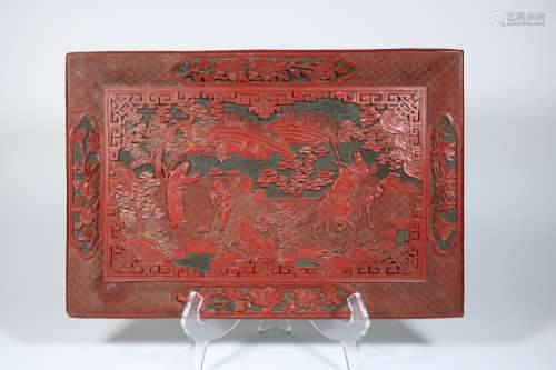 A Chinese Carved Tixi Lacquer Square Plate