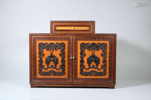 A Chinese Carved Bamboo Small Cabinet