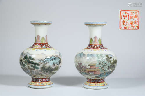 A Pair of Chinese Famille-Rose Porcelain Vases