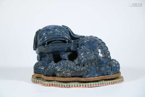 A Chinese Carved Lapis Lazuli Foo-Dog