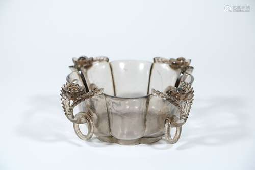 A Chinese Carved Crystal Rock Square Bowl