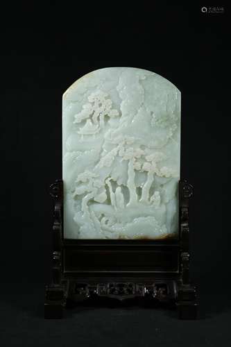 A Chinese Carved Jade Table Screen