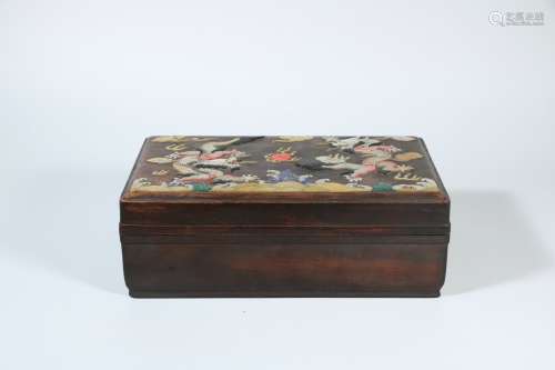 A Chinese Carved Rosewood Square Box with Inlaid