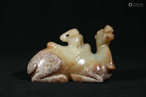 A Chinese Carved Jade Camel