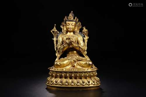 A GILT-BRONZE FIGURE OF MANJUSHRI.MING DYNASTY