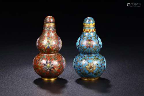 TWO OF A GILT-BRONZE CLOISONNE ENAMEL SNUFF