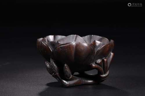 A CARVED ZITAN LOTU'S CUP.ANTIQUE