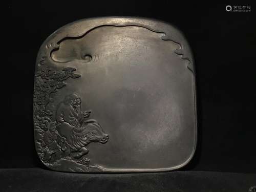 A CARVED LAOZHI  DUAN INKSTONE.ANTIQUE