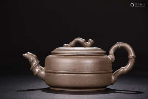 A YIXING BAMBOO TEAPOT AND COVER.MARK OF HONG YING