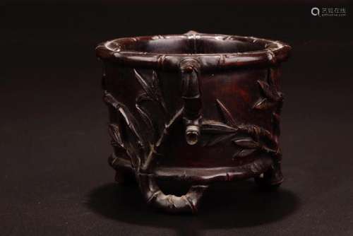 A CARVED ZITAN 'BAMBOO' CUP.ANTIQUE