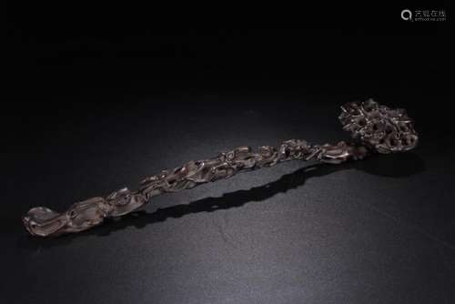 A CARVED ZITAN RUYI SCEPTER.ANTIQUE