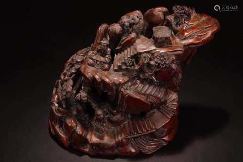 A CARVED BAMBOO 'LANDSCAPE'MOUNTAIN.ANTIQUE