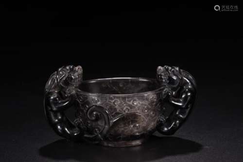 A CARVED BLACK-CRYSTAL DRAGON CUP.QING DYNASTY
