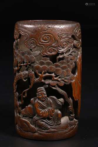 A BAMBBO CARVING OF SCHALOR AND PLUM TREE