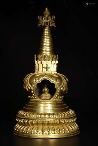 A GILT-BRONZE FIGURE OF STUPA.MING DYNASTY