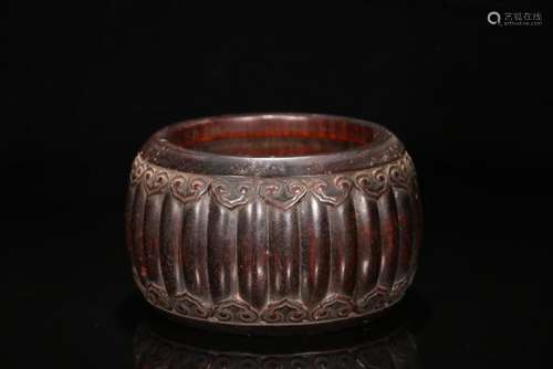 A CARVED ZITAN WASHER.ANTIQUE