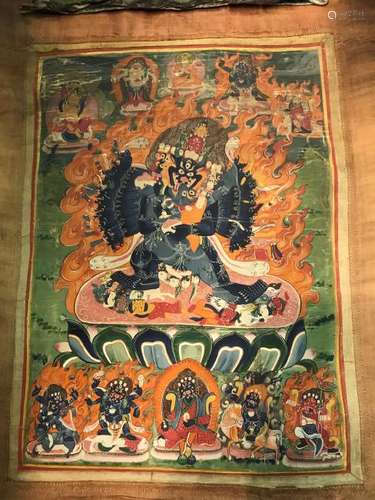 A THANGKA OF DEPICTING VAJRABHAIRAVA.QING DYNASTY