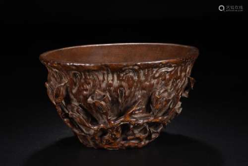 A CARVED BAMBOO ORCHID CUP.QING DYNASTY