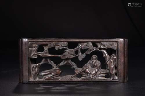 A CARVED ZITAN INKSTONE STAND.ANTIQUE