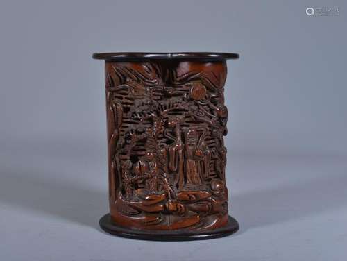 A CARVED BAMBOO BRUSHPOT .BITONG.QING DYNASTY