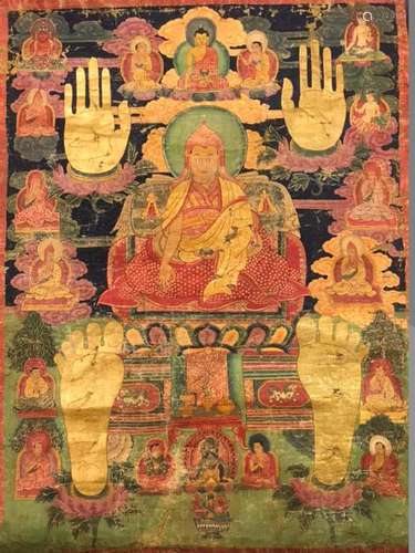 A THANGKA OF VARIOUS LAMAS.MING DYNASTY