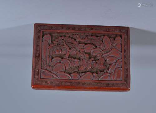 A CINNABAR LACQUER BOX AND COVER