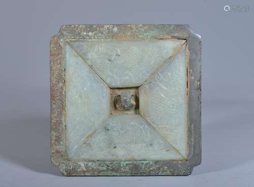 A WHITE JADE -INLAID BRONZE MIRROR , Han Dynasty