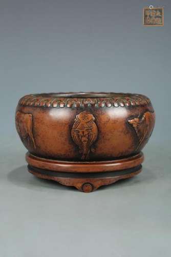 A CARVED BRONZE FIVE OX CENSER.MARK OF XUANDE