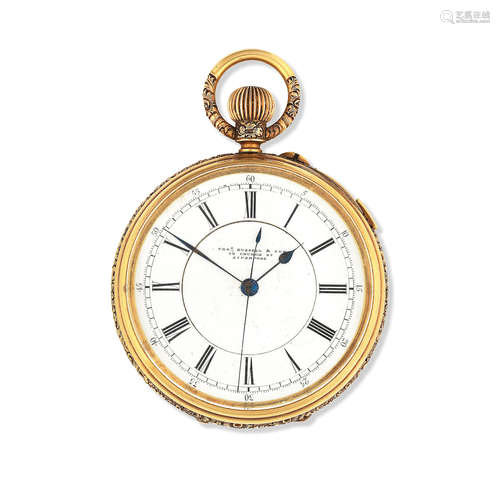 Chester Hallmark for 1900  Thomas Russell & Son, 12 Church Street, Liverpool. An 18K gold keyless wind open face pocket watch with stop/start seconds