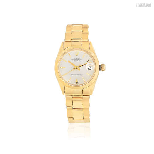 Oyster Perpetual Date, Ref: 6624, Circa 1969  Rolex. A mid-size 18K gold automatic calendar bracelet watch