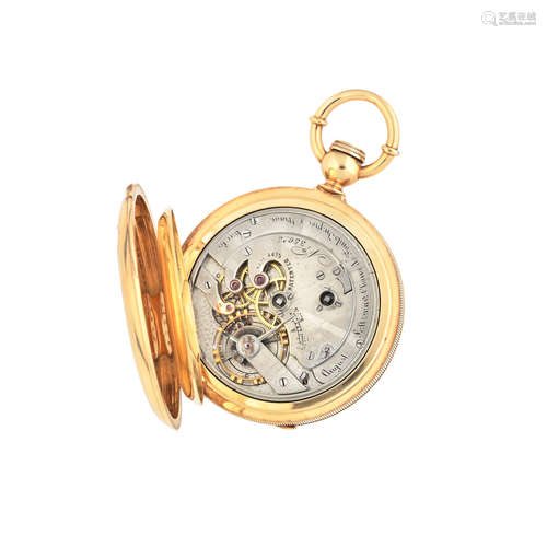 Circa 1865  Auguste Saltzman, Chaux de Fonds. An 18K gold key wind full hunter pocket watch