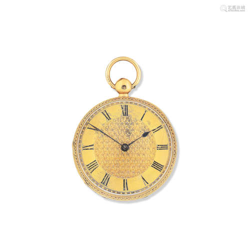 London Hallmark for 1834  F.B. Adams & Sons, St. John's Square, London. An 18K gold key wind open face pocket watch with 18K gold chain