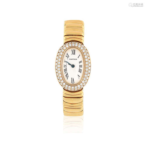 Baignoire, Ref: 2368, Circa 1990  Cartier. A lady's 18K gold and diamond set quartz oval bracelet watch