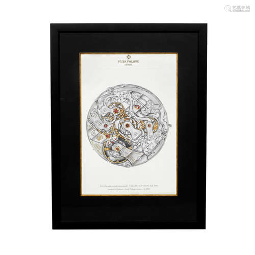 2005  A framed Limited Edition Patek Philippe lithograph depicting an extra thin split-seconds Calibre CH R 27-525 PS from a Ref.5959