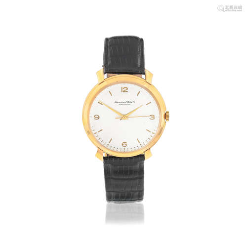 Circa 1960  International Watch Company. An 18K rose gold manual wind wristwatch with flared lugs