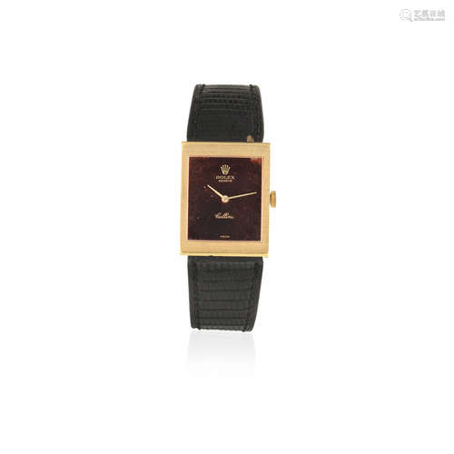 Cellini, Ref: 4014, Circa 1980  Rolex. A lady's 18K gold manual wind rectangular wristwatch with mirrored dial