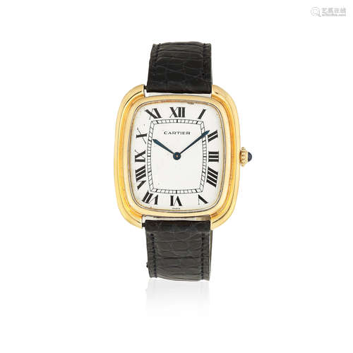 Gondole, Circa 1990  Cartier. An 18K gold manual wind oversized cushion form wristwatch