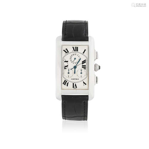 Tank Américaine, Ref: 2312, Circa 2000  Cartier. An 18K white gold quartz calendar chronograph rectangular wristwatch