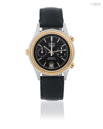 Verona, Ref: 110.215N, Circa 1976  Heuer. A stainless steel and gold plated automatic calendar chronograph wristwatch