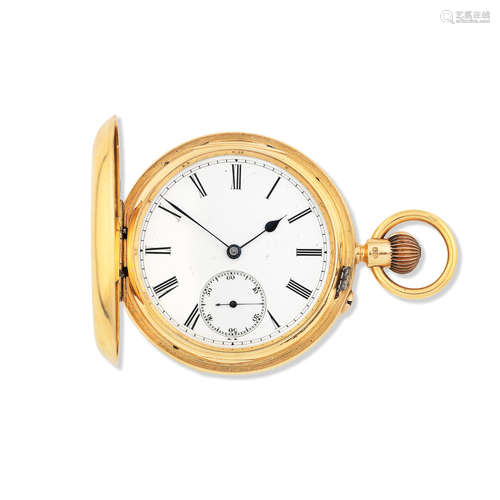 Chester Hallmark for 1899  An 18K gold keyless wind full hunter pocket watch