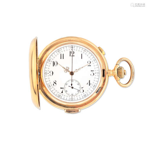 Circa 1900  Invicta. An 18K gold keyless wind quarter repeating full hunter pocket watch