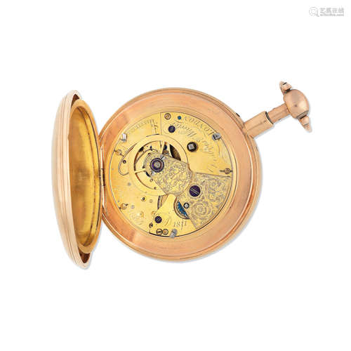 London Hallmark for 1810, movement dated 1811, converted from a duplex to a lever escapement in 1907  Desbois & Wheeler, London. An 18K gold key wind quarter repeating open face pocket watch