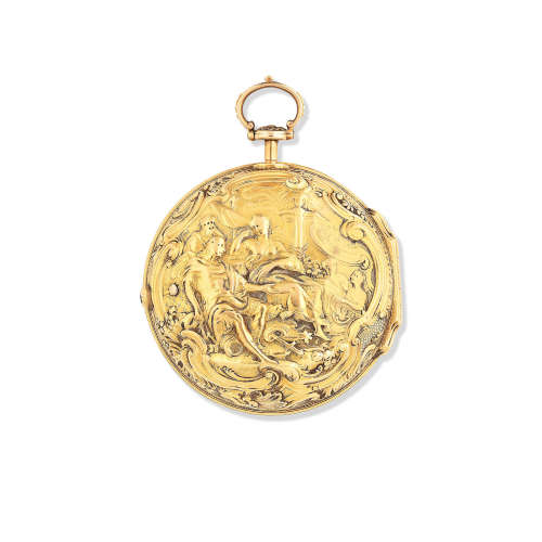 London Hallmark for 1758  Benjamin Sidey, London. A gold key wind pair case pocket watch with repousse decoration