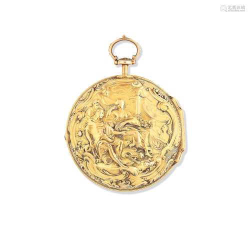 London Hallmark for 1758  Benjamin Sidey, London. A gold key wind pair case pocket watch with repousse decoration