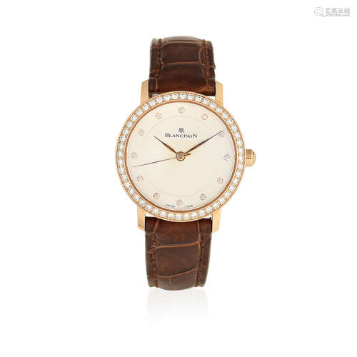 Villeret, Ref: 6102, Sold 1st June 2007  Blancpain. A lady's 18K rose gold and diamond set automatic wristwatch