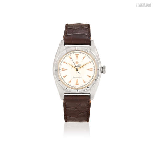 Oyster Perpetual, Ref: 5015, Circa 1950  Rolex. A mid-size stainless steel automatic bubble back wristwatch