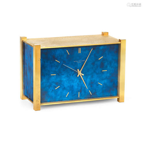 Pendulette, Ref: 1100B, Sold 1st April 1973  Patek Philippe. A gilt brass and blue lacquered electronic quartz desk clock