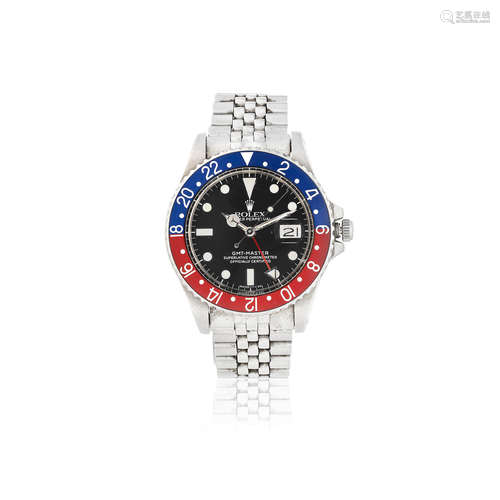 GMT Master 'Pepsi', Ref: 1675, Circa 1975  Rolex. A stainless steel automatic calendar bracelet watch with dual time zone