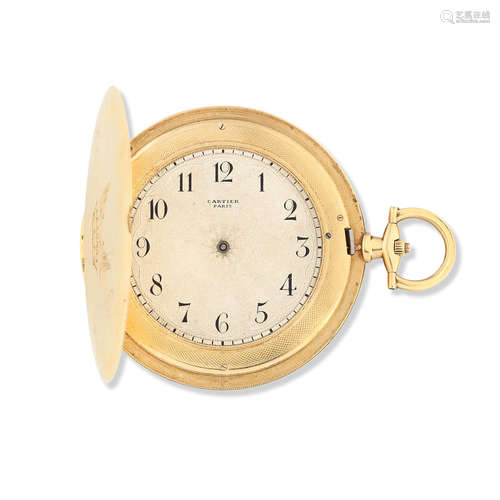 French Hallmarks, Circa 1914  Cartier. A fine and extremely thin 18K gold keyless wind full hunter pocket watch