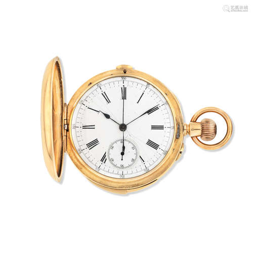 Circa 1890  An 18K gold keyless wind minute repeating chronograph full hunter pocket watch